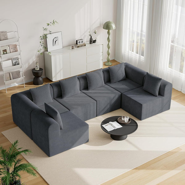 Akaber Modular Sectional Couches for Living Room with Deep Seat, 172'' 6 Seats L-Shape Cloud Sofa Couch, High Density Memory Foam, Boneless Upholstered Couches, Easy Assembly (Dark Gray)