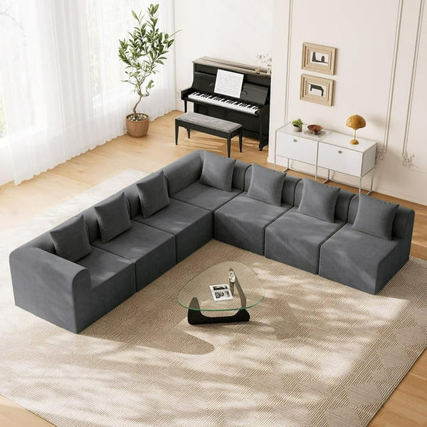 Akaber Modular Sectional Couches for Living Room with Deep Seat, L-Shape Cloud Sofa Couch, High Density Memory Foam, Boneless Upholstered Couches, Easy Assembly (Dark Gray) (Dark Gray, 7 Seats)