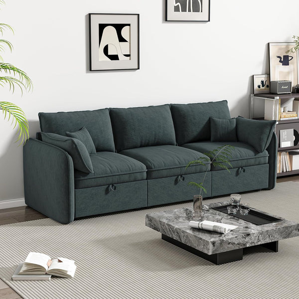 Akaber Modular Sectional Sofa, 107 Inch Couch with Movable Storage Ottoman, 25 Inch Deep Seat, Cloud Couches for Living Room, Grayish Green