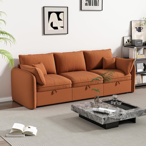 Akaber Modular Sectional Sofa, 107 Inch Couch with Movable Storage Ottoman, 25 Inch Deep Seat, Cloud Couches for Living Room, Orange