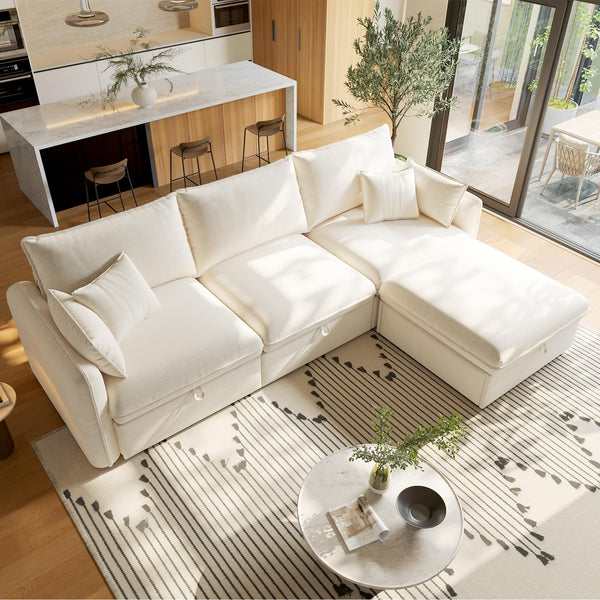 Akaber Modular Sectional Sofa, 107 Inch L Shaped Couch with Movable Storage Ottoman, 25 Inch Deep Seat, Cloud Couches for Living Room, Beige