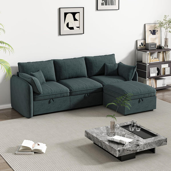 Modular Sectional Sofa, Loveseat Couches with Movable Storage Ottoman, 25 Inch Deep Seat, Cloud Couches for Living Room