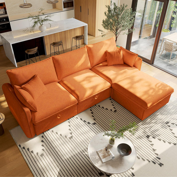 Akaber Modular Sectional Sofa, 107 Inch L Shaped Couch with Movable Storage Ottoman, 25 Inch Deep Seat, Cloud Couches for Living Room, Orange