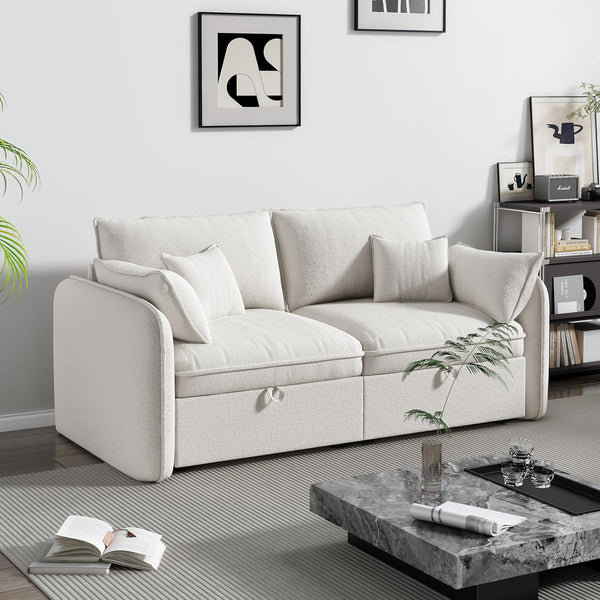 Akaber Modular Sectional Sofa, 75 Inch Loveseat Couches with Movable Storage Ottoman, 25 Inch Deep Seat, Cloud Couches for Living Room, Beige