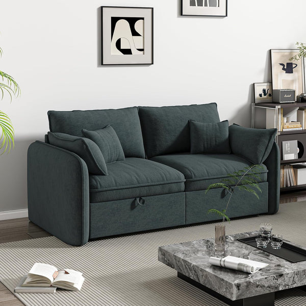 Akaber Modular Sectional Sofa, 75 Inch Loveseat Couches with Movable Storage Ottoman, 25 Inch Deep Seat, Cloud Couches for Living Room, Grayish Green