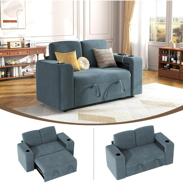 Pipleo 2 Seats Sectional Sleeper Sofa with Pull Out Couch Bed, Modular Cloud Couch with Dual Arm Storage, USB Charging and Adjustable Backrest Sofa