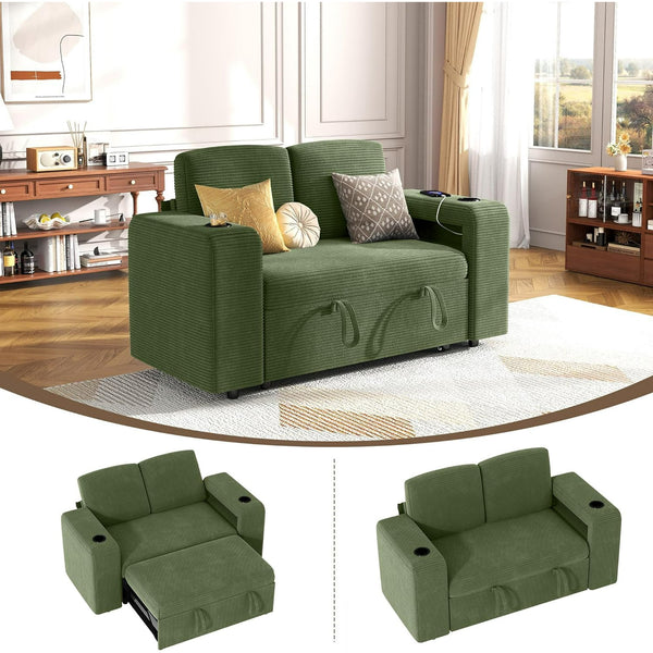 Akaber Sectional Sleeper Sofa with Pull Out Couch Bed, 2 Seats Modular Cloud Couch with Dual Arm Storage, USB Charging and Adjustable Backrest Sofa