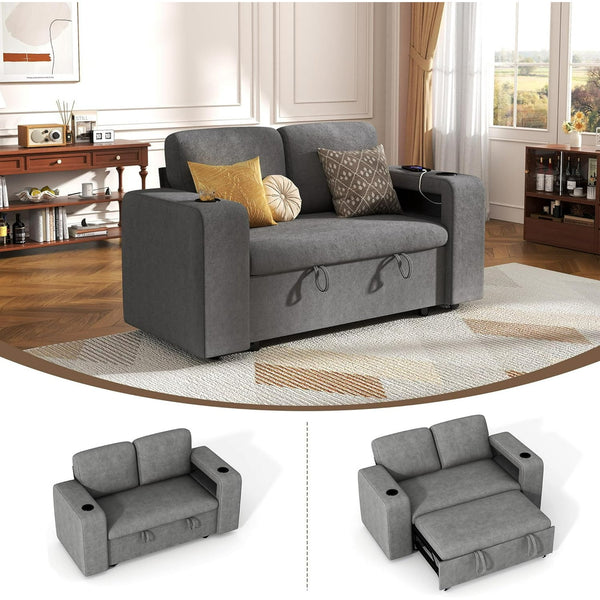 Akaber Sectional Sleeper Sofa with Pull Out Couch Bed, 2 Seats Modular Cloud Couch with Dual Arm Storage, USB Charging and Adjustable Backrest Sofa