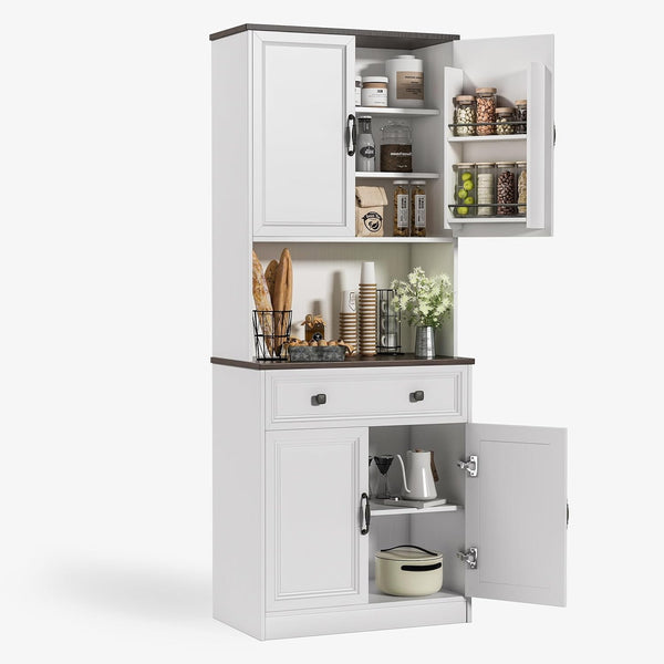 70” Tall Kitchen Pantry Cabinet with 3 Adjustable Shelves and 4 Door Shelves, Hutch Cabinet with Storage, Kitchen Pantry Cabinet with Microwave Shelf for Living Room, 11.8” Deep