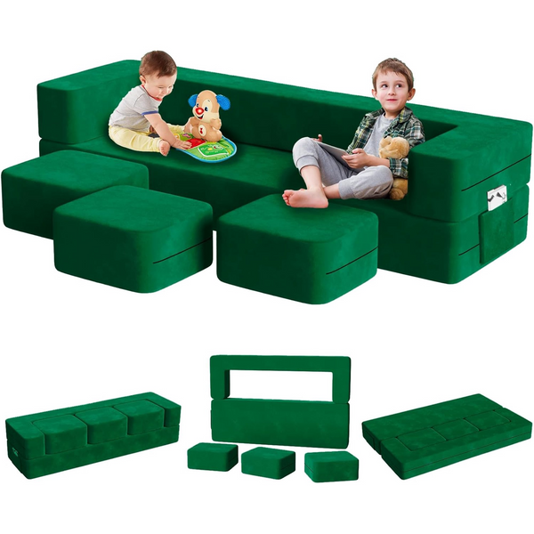 Kids Sofa with 3 Ottomans, 5 in 1 Modular Kids Play Couch for Playroom Bedroom, Extra Large Modular Kids Couch for Boys and Girls, Kids Play Couch for Kids