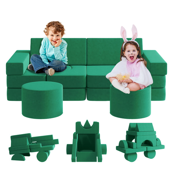 Multicolor Medium Kids Couch 13PCS, Kids Sofa for Playroom Bedroom, Modular Play Couch
