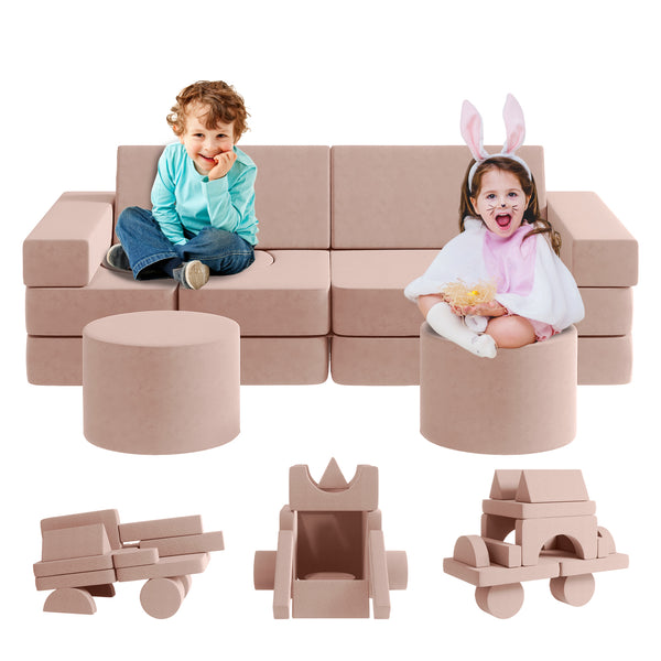 Multicolor Medium Kids Couch 13PCS, Kids Sofa for Playroom Bedroom, Modular Play Couch