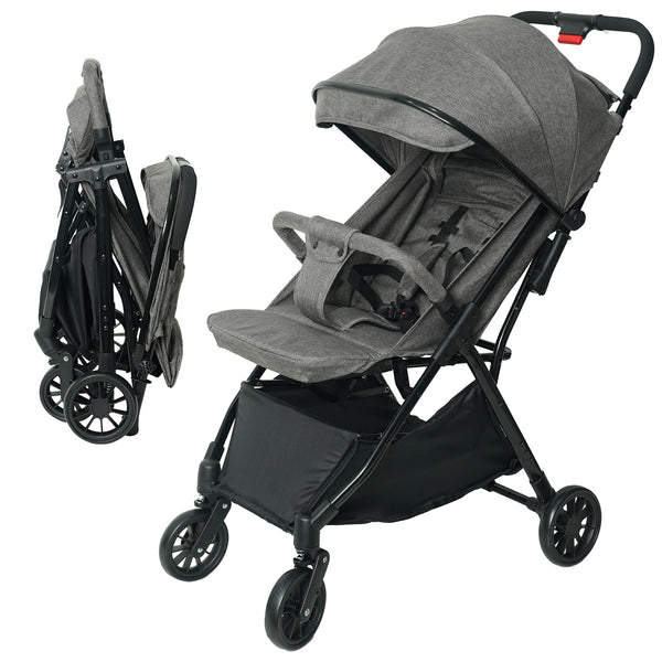 Lightweight Baby Stroller, Gravity Automatic One-Hand Fold Travel Stroller for Baby and Toddlers 0-3, Ultra Compact Stroller for Airplane with Adjustable Backrest, Canopy and Footrest