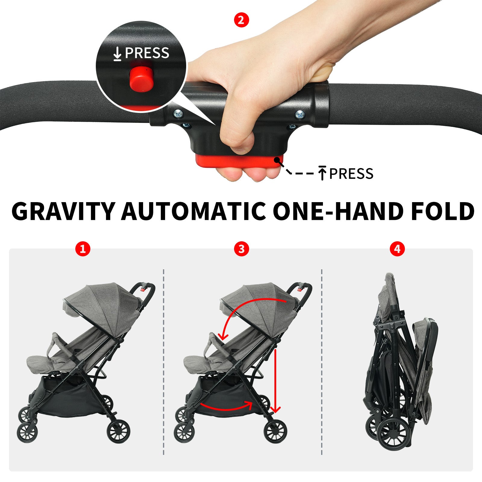 Lightweight Baby Stroller, Gravity Automatic One-Hand Fold Travel Stro –  linor.com