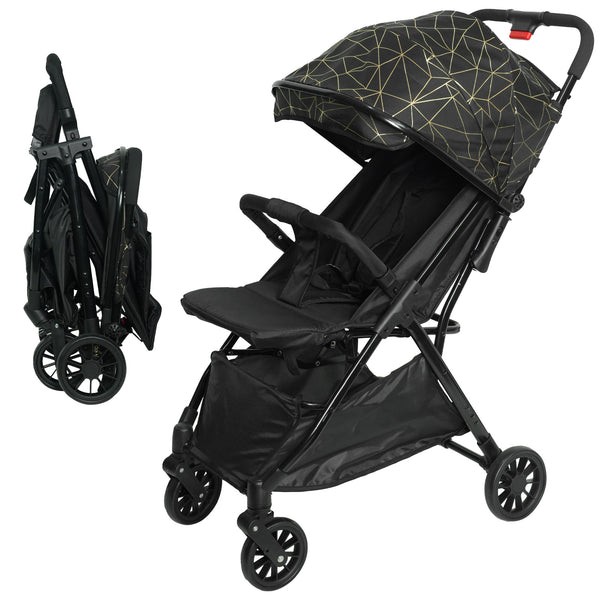 Lightweight Baby Stroller, Gravity Automatic One-Hand Fold Travel Stroller for Baby and Toddlers 0-3, Ultra Compact Stroller for Airplane with Adjustable Backrest, Canopy and Footrest