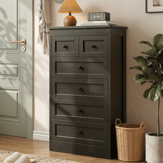 NEORIVER 6 Drawer Tall Dresser, Modern Farmhouse White Chest of Drawers with Assembly Video Guide