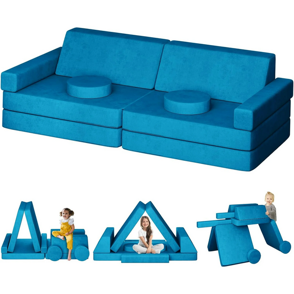 10Pcs Modular Kids Sofa, 65.4" Kids Play Couch for Playroom Bedroom, Multifunctional Modular Toddler Couch, Over 10 Combinations Creative Sofa