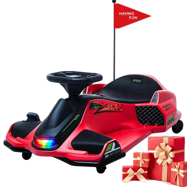 Akaber 24V 180W Ride On Car, Electric Ride On Drift Car Toy with Bluetooth, Go Cart for Kids 3-10 with Replacement Wheels, 360 Degrees Rotating, High/Low Speed, Red
