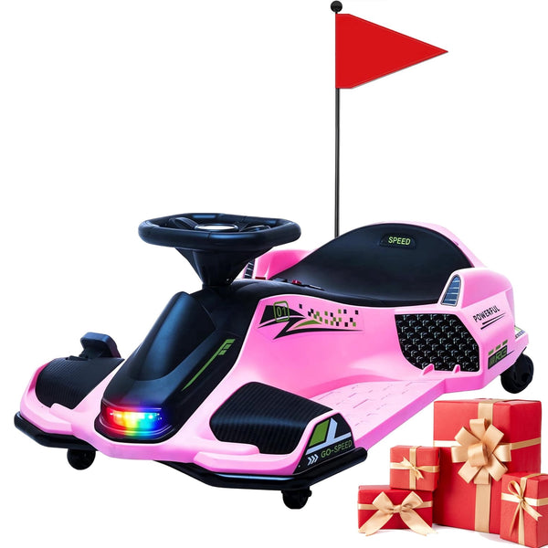 Akaber 24V 180W Ride On Car, Electric Ride On Drift Car Toy with Bluetooth, Go Cart for Kids 3-10 with Replacement Wheels, 360 Degrees Rotating, High/Low Speed, Pink