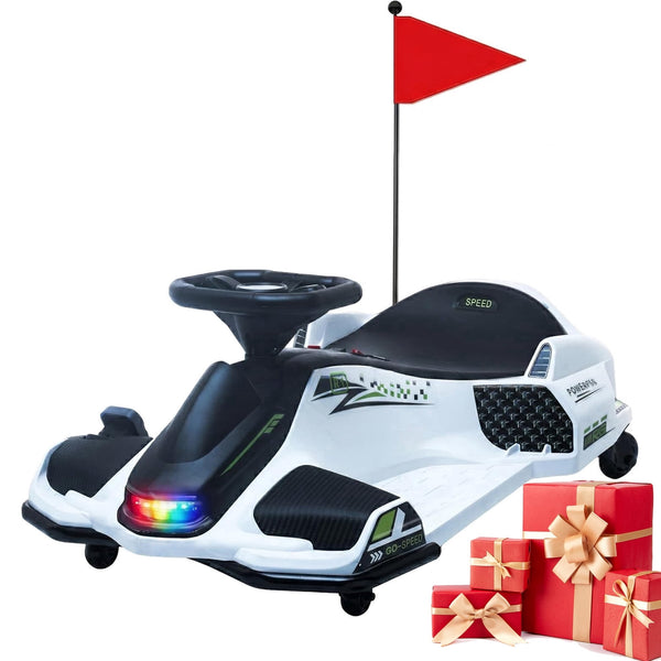 Akaber 24V 180W Ride On Car, Electric Ride On Drift Car Toy with Bluetooth, Go Cart for Kids 3-10 with Replacement Wheels, 360 Degrees Rotating, High/Low Speed, White
