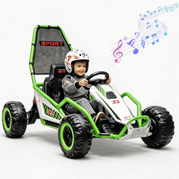Akaber Kids Electric Go Kart for Aged 6+, 24V Drift Kart Dual 200W Motors, Ride on Toy with Bluetooth Music and LED Lights, Metal Frame