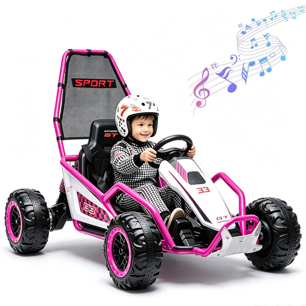 Akaber Kids Electric Go Kart for Aged 6+, 24V Drift Kart Dual 200W Motors, Ride on Toy with Bluetooth Music and LED Lights, Metal Frame