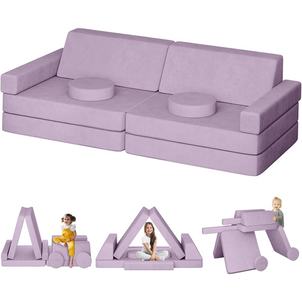 10Pcs Modular Kids Sofa, 65.4" Kids Play Couch for Playroom Bedroom, Multifunctional Modular Toddler Couch, Over 10 Combinations Creative Sofa