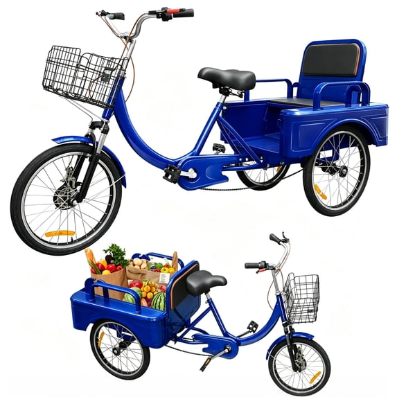 NEORIVER Adult Tricycle, 20 Inch 3-Wheel Bikes Carrying Passengers and Cargo, Trike for Adults with Front Baskets for Women, Seniors, Men, Low Step-Through Cruiser Bike for Cycling, Outing, Picnic