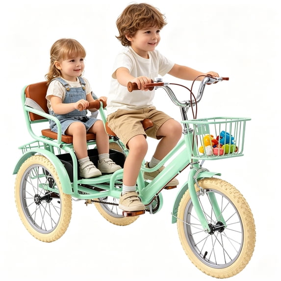 DEYGIA Kids Bike, 16 Inch Kids Tricycle Girls Bike 4-9 Years Old, Dual Handbrake Boys Bike with 2 Seats, 3 Storage Baskets