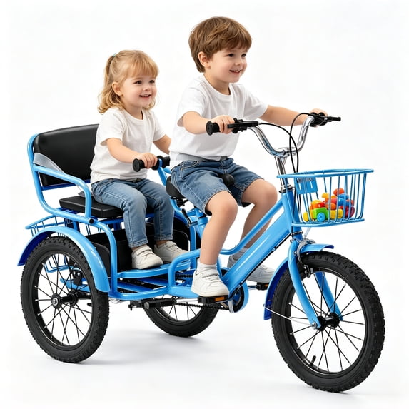 DEYGIA Kids Bike, 16 Inch Kids Tricycle Girls Bike 4-9 Years Old, Dual Handbrake Boys Bike with 2 Seats, 3 Storage Baskets