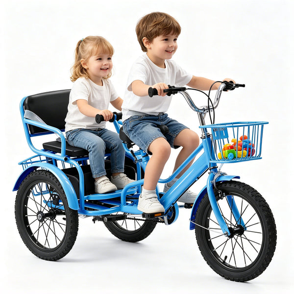 DEYGIA Kids Tricycle, 16 Inch Kids Bike Boys Bike 4-9 Years Old, Dual Handbrake Girls Bike with 2 Seats, 3 Storage Baskets
