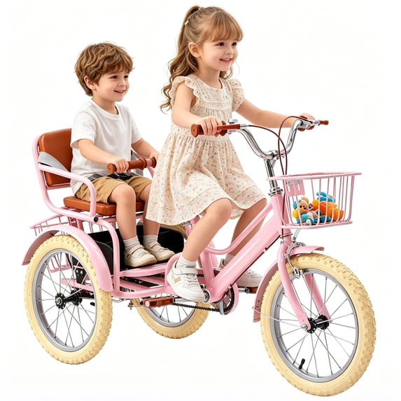 DEYGIA Kids Bike, 16 Inch Kids Tricycle Girls Bike 4-9 Years Old, Dual Handbrake Boys Bike with 2 Seats, 3 Storage Baskets