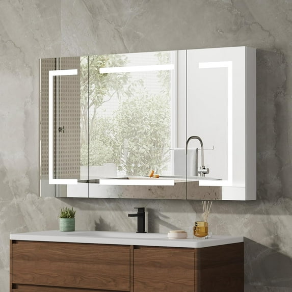 DEYGIA Medicine Cabinet with LED Mirror for Bathroom, 24''x40'' Aluminum, Wall Mounted Surface led Medicine Cabinet, Defog, Stepless Dimming, 3 Color Change, 2 Outlets, 2USB (24''x40'' Triple Door)