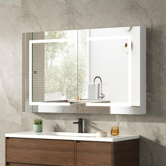 DEYGIA Medicine Cabinet with LED Mirror for Bathroom, 36''x24'' Aluminum, Wall Mounted Led Medicine Cabinet, Defog, Stepless Dimming, 3 Colors, 2 Outlets, 2USB, Wall Mounted (36'' x 24'' Double Door)