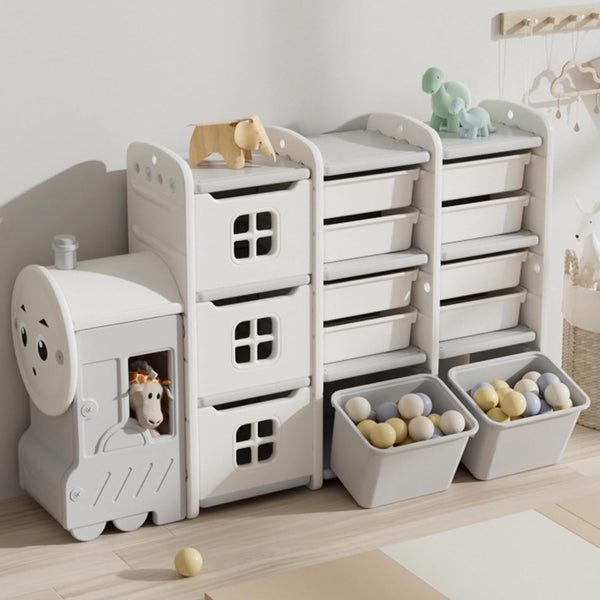 Toy Storage Organizer with 10 Removable Bins, 3 Cabinets, and Pull-Out Drawers for Toddlers