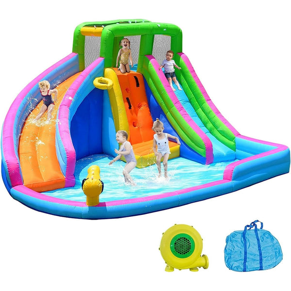 Deygia Inflatable Water Slide, 12FT 8 in 1 Water Slides Inflatables for Kids and Adults, 2 Large Water Slide with Air Blower, Splash and Deep Pool, Climbing Wall, Bounce House, Basketball Hoop
