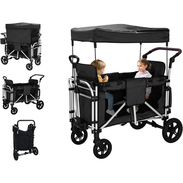 Stroller Wagon for 2 Kids, Foldable Wagon Stroller, Ages over 6 Months Old, Black, 1 Count