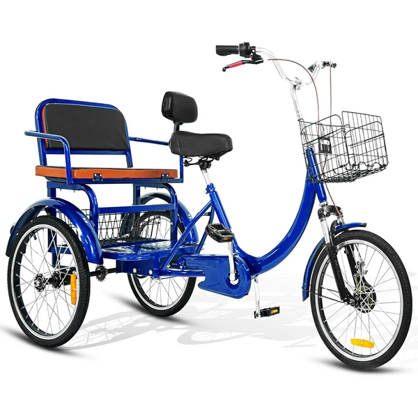 20" Adult Tricycle with Rear Seats, 3-Wheel Bikes, Baskets, for Senior
