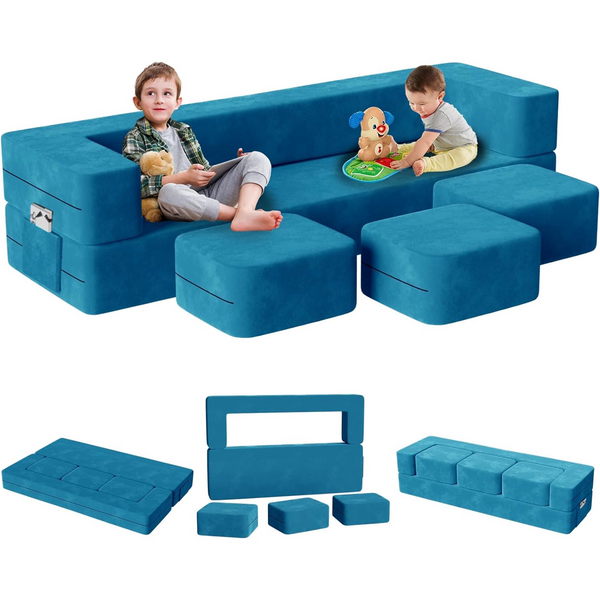 Kids Sofa with 3 Ottomans, 5 in 1 Modular Kids Play Couch for Playroom Bedroom, Extra Large Modular Kids Couch for Boys and Girls, Kids Play Couch for Kids