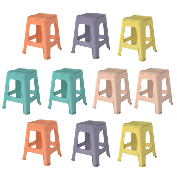ICEELF 10 Pack Stackable Classroom Stools, 18.8" Colorful Nesting Plastic Stools, Portable Backless Seating for Classroom, School, Office & Home