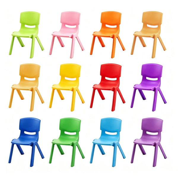 ICEELF 12-Piece Stackable Kids School Chairs, Plastic Toddler Chairs with 11'' Seat, Flexible Classroom Seating for School, Daycare, Dark Colors