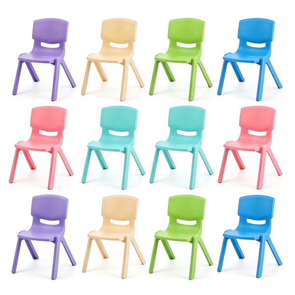 ICEELF 12-Piece Stackable Kids School Chairs, Plastic Toddler Chairs with 11'' Seat, Flexible Classroom Seating for School, Daycare, Light Colors