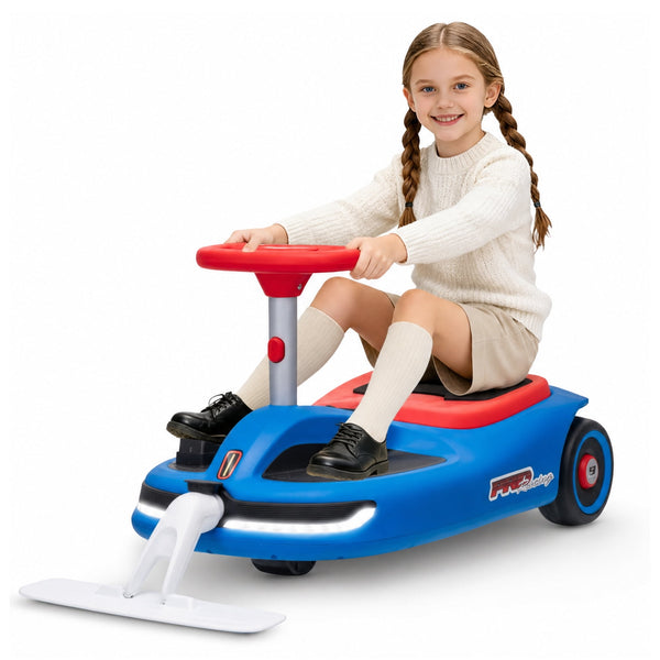 ICEEIF 12V Electric Wiggle Car Ride On with Detachable Mop, Music, Multi-Speed, LED Lights, Indoor Outdoor Toy for Kids 3+, Blue