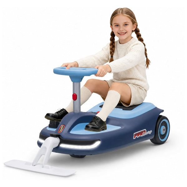 ICEEIF 12V Electric Wiggle Car Ride On with Detachable Mop, Music, Multi-Speed, LED Lights, Indoor Outdoor Toy for Kids 3+, Dark Blue