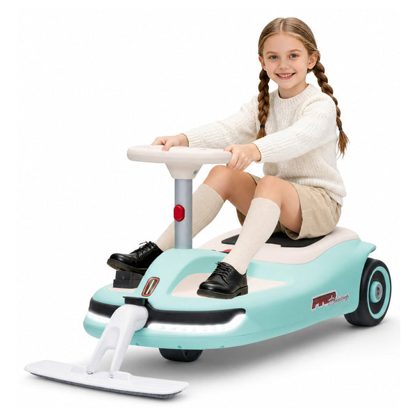 ICEEIF 12V Electric Wiggle Car Ride On with Detachable Mop, Music, Multi-Speed, LED Lights, Indoor Outdoor Toy for Kids 3+, Green