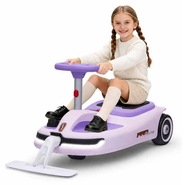 ICEEIF 12V Electric Wiggle Car Ride On with Detachable Mop, Music, Multi-Speed, LED Lights, Indoor Outdoor Toy for Kids 3+, Purple