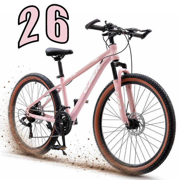 ICEELF 26 Inch Mountain Bike, 21-Speed MTB Bicycle, Teens & Adults, Carbon Steel Frame, Suspension Fork, Dual Disc Brakes, Pink