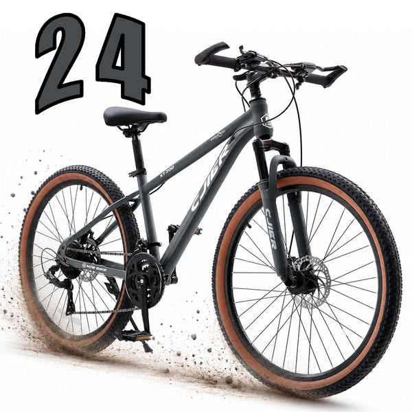 ICEELF 24 Inch Mountain Bike, 21-Speed MTB Bicycle, Teens & Adults, Carbon Steel Frame, Suspension Fork, Dual Disc Brakes, Gray