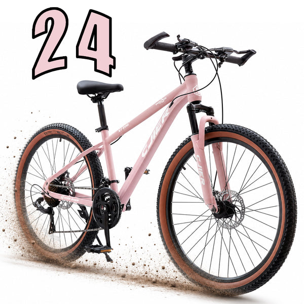 ICEELF 24 Inch Mountain Bike, 21-Speed MTB Bicycle, Teens & Adults, Carbon Steel Frame, Suspension Fork, Dual Disc Brakes, Pink