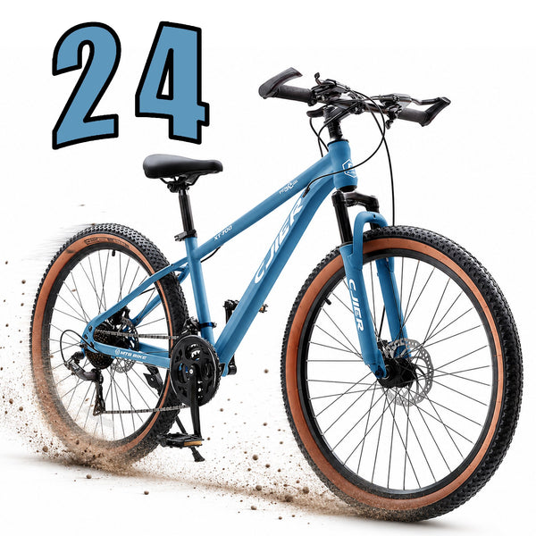 ICEELF 24 Inch Mountain Bike, 21-Speed MTB Bicycle, Teens & Adults, Carbon Steel Frame, Suspension Fork, Dual Disc Brakes, Blue